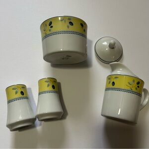Royal Doulton “Blueberry” creamer, sugar bowl, and salt and pepper shakers.